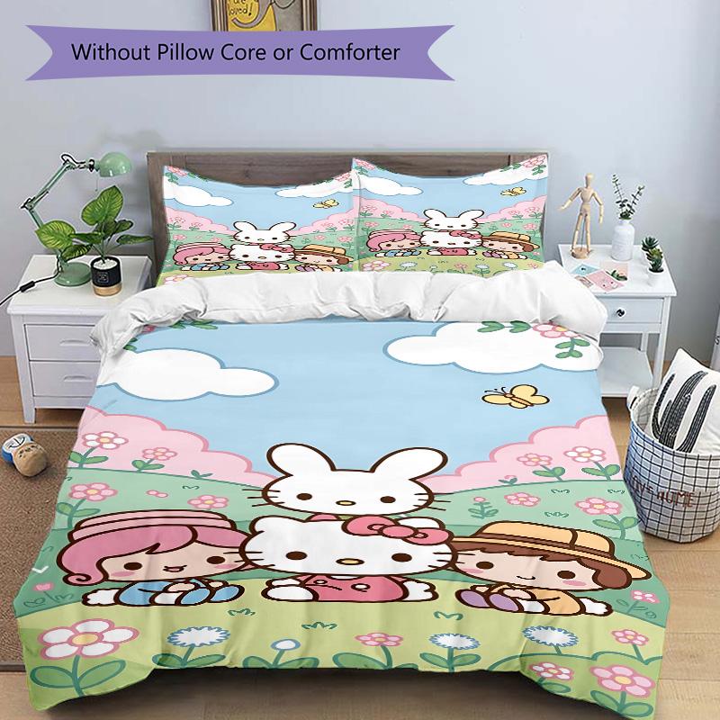 Hello Kitty Garden Print 3Pcs Bedding Setduvet Cover With 2 Bedropillowcase Home Birthday Gift