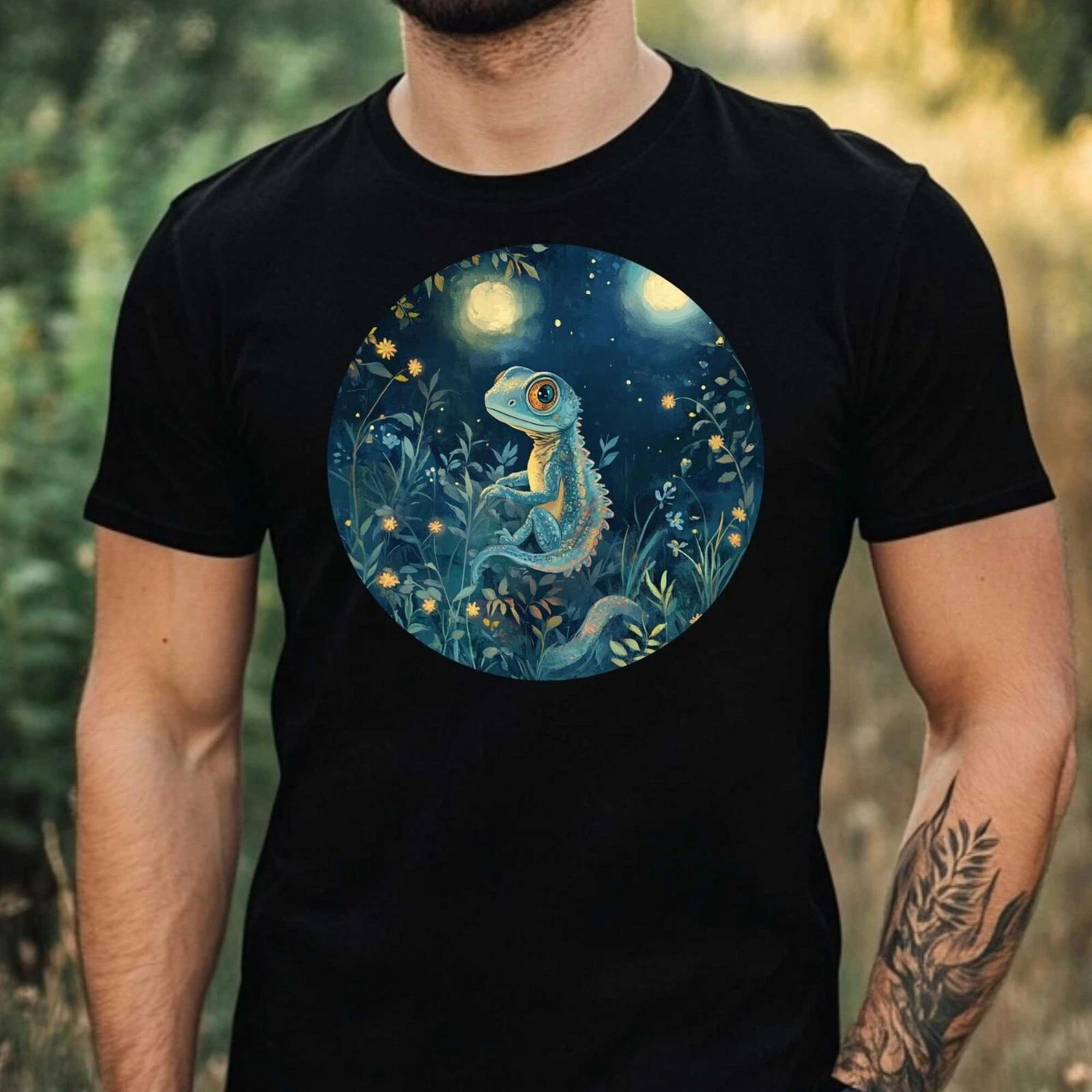 T-Shirt Herren Chamäleon im Mondlicht Motiv Baumwolle Größe XS bis 5XL XS