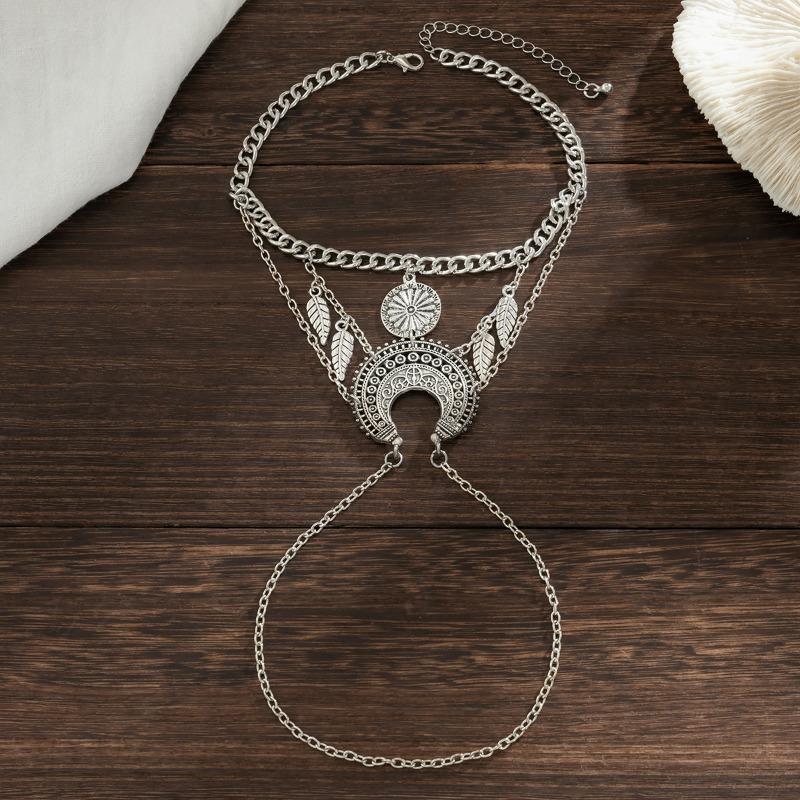 Braccialetto con catena in metallo con nappa a foglia di piuma vintage per donne e ragazze, bracciale punk bohemien