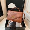Elegant French-Style Woven Clutch Bag Women Structured Square Evening Handbag With Lock Multi-Pocket Interior