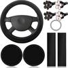 10Pcs Car Accessories Set Steering Wheel Cover Safety Shoulder Clip Cup Holder Start Button Clip Air Vent Flower Decor Covers