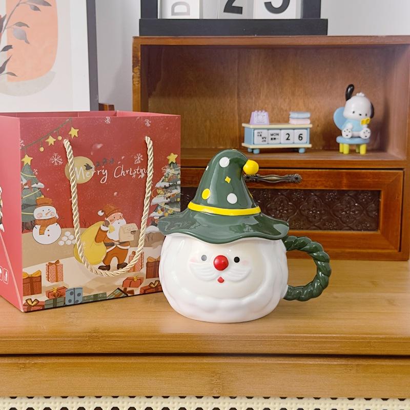 

Кружка Деда Мороза с крышкой Милая керамическая чашка Оригинальная чашка для пары Кофейная чашка Подарок 380ml