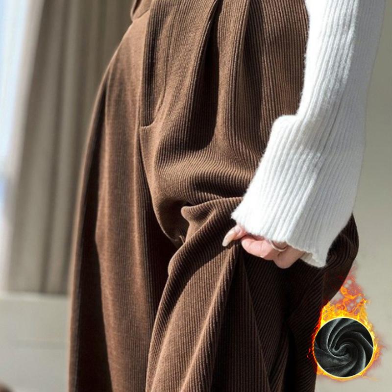 

Женские брюки Зимние плюс бархатные широкие брюки корейской моды повседневные женские брюки с высокой талией прямые женские свободные брюки S коричневый