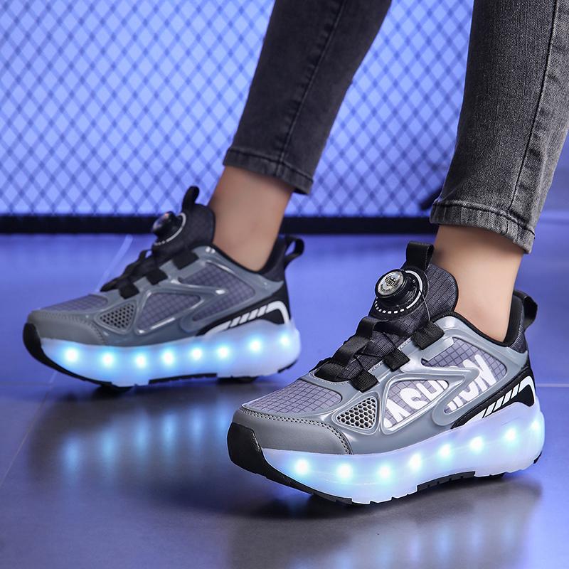 29-40 Pantofi de alergare cu patru roți pentru băieți Pantofi plați detașabili Pantofi sport luminoși USB reîncărcabili Patine cu rotile pentru fete Pantofi pentru băieți