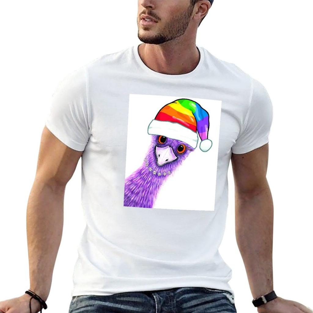 Quirky Emu - Rainbow Hat T-Shirt Basic Plain Tee for Spring and Summer
