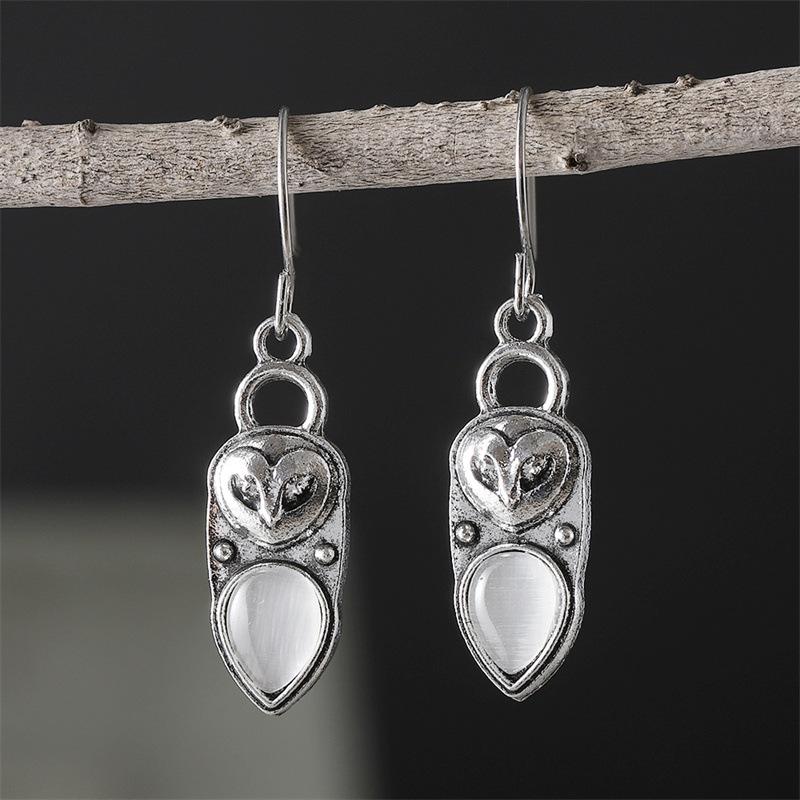Retro Silver Barn Owl Dangle Earrings Natural Yellow Citrine Inlay Daily Wear Party Gift For Womenn