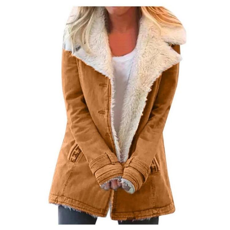 Cappotto Mezza Lunghezza con Cappuccio in Misto Tessuto da Donna Giubbotti di Peluche Colore Unito Popolare Autunno Inverno Abbigliamento da Donna