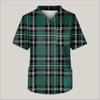 Men's Printing Short Sleeve V-neck Working Blouse Chest Pocket Carer Top