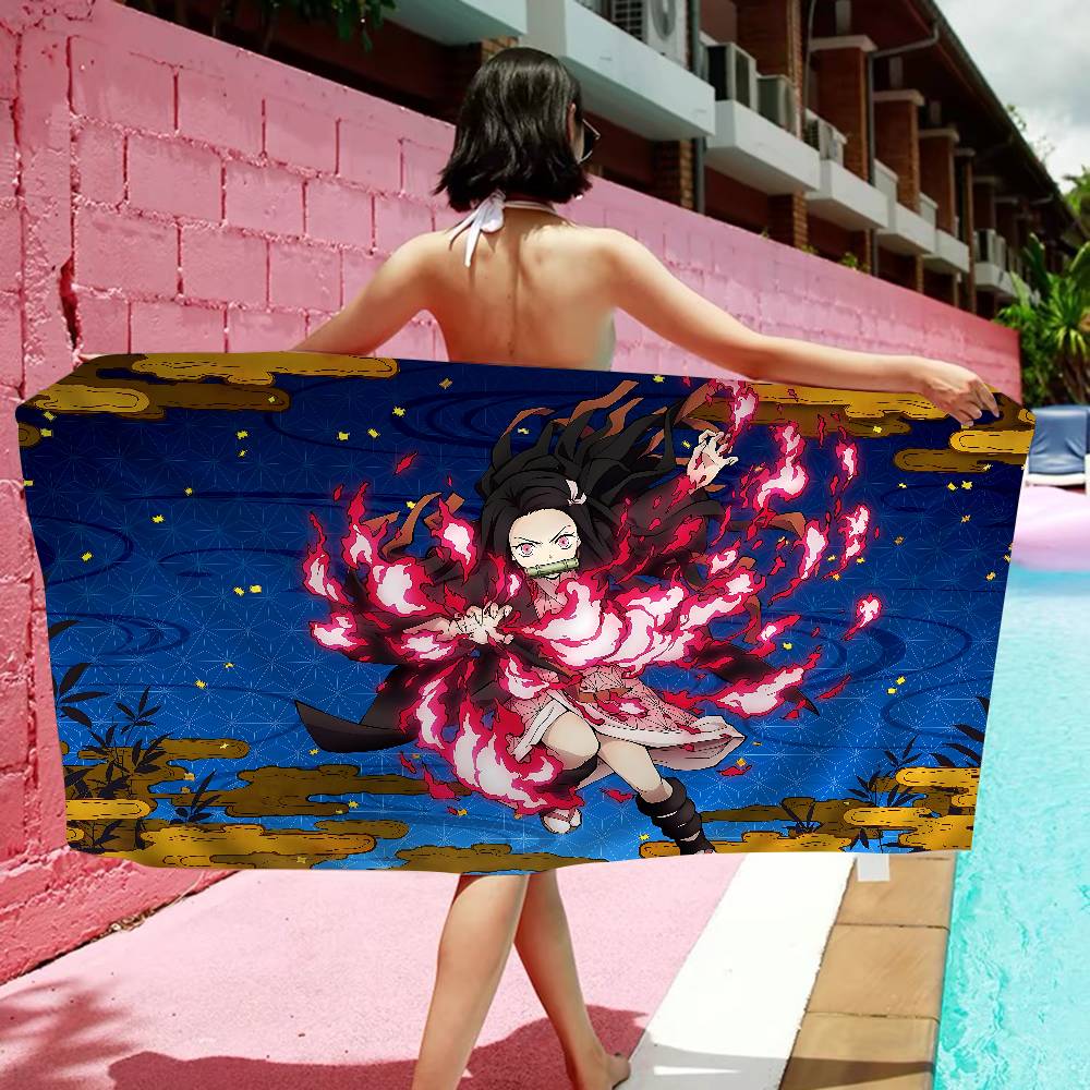 Nezuko Kamado Cartoon Microfiber Blanket Quick Drying Beach Towels Oversized Printing Super Absorbent Pool Towel Blanket
