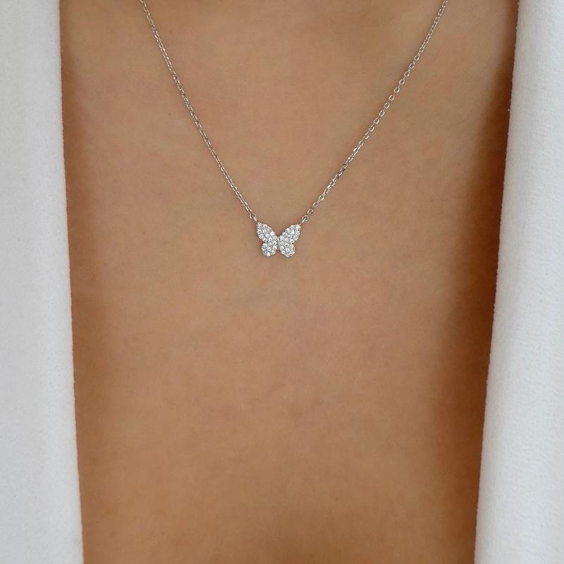 Butterfly necklace new full diamond jewelry simple fashion versatile pendant women's niche collarbone chain