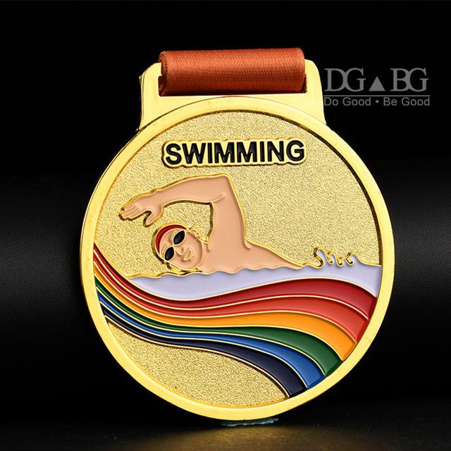 

Swimming Award Medals with Neck Ribbon Custom Design Your Own Winner Medal Gold Silver Bronze for Sport Competition Prizes Gift