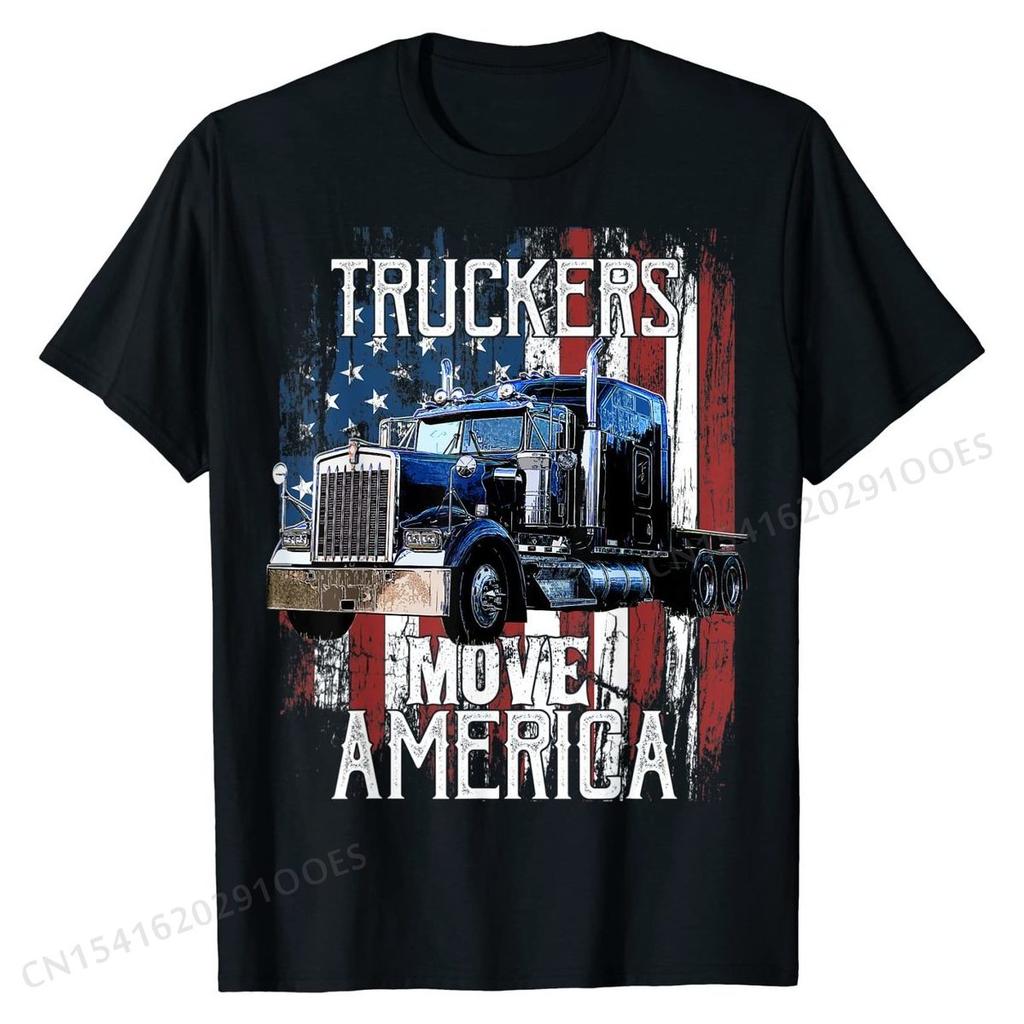 Trucker American Flag Truck Driver Shirt Truck Driver Gift T-Shirt Funny Men T Shirt Cotton Tops Tees Custom