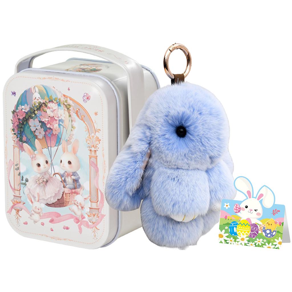 Glückskaninchen Schlüsselanhänger mit Blechdose & Grußkarte Niedlicher Plüsch-Kaninchen Schlüsselanhänger für Taschen Rucksäcke Kaninchen Anhänger Ostergeschenke