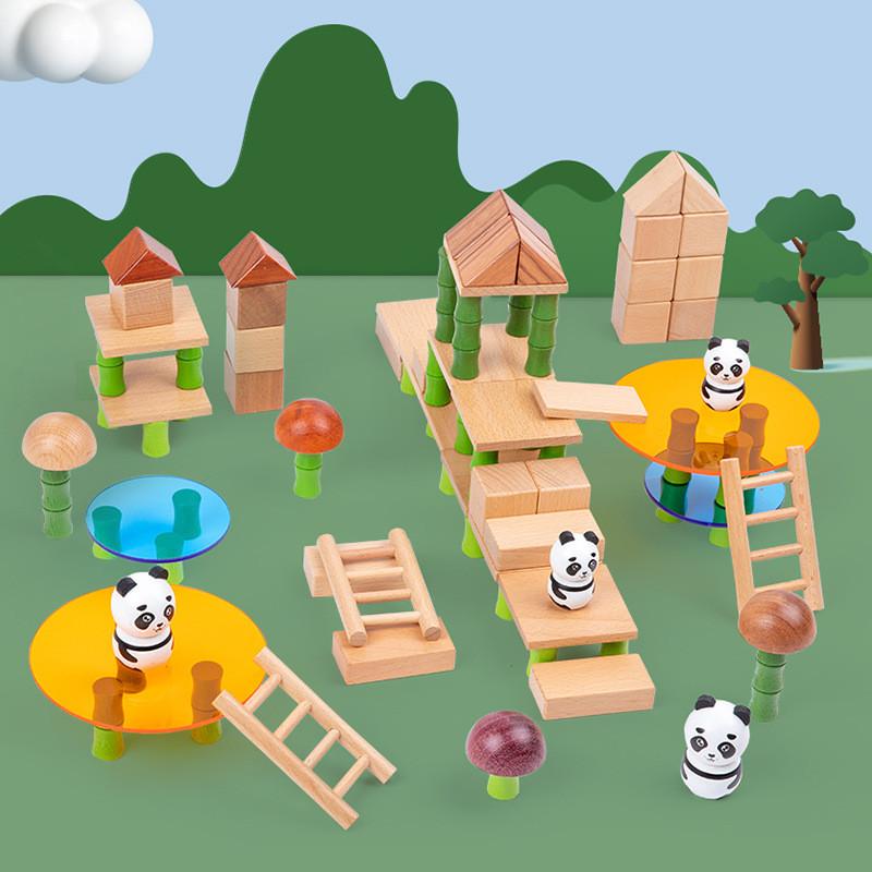 Forest Bamboo Panda Wooden Building Blocks For Kids Early Education Play Gift
