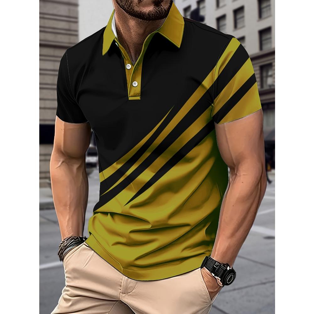 

Summer Men Clothes Short Sleeve Lapel Golf Polo Shirt Men Business Casual Tops 100% Polyester 3XL жовтий