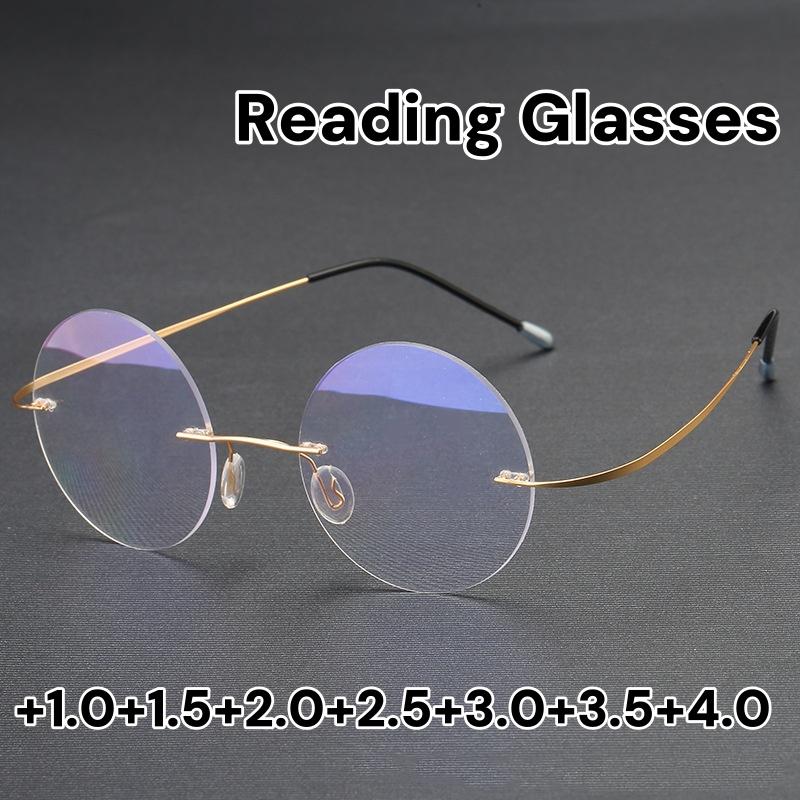New Round Reading Glasses Men Women Classic Frameless Presbyopic Glasses Male Ultralight Anti Blue Light Hyperopia Eyeglasses