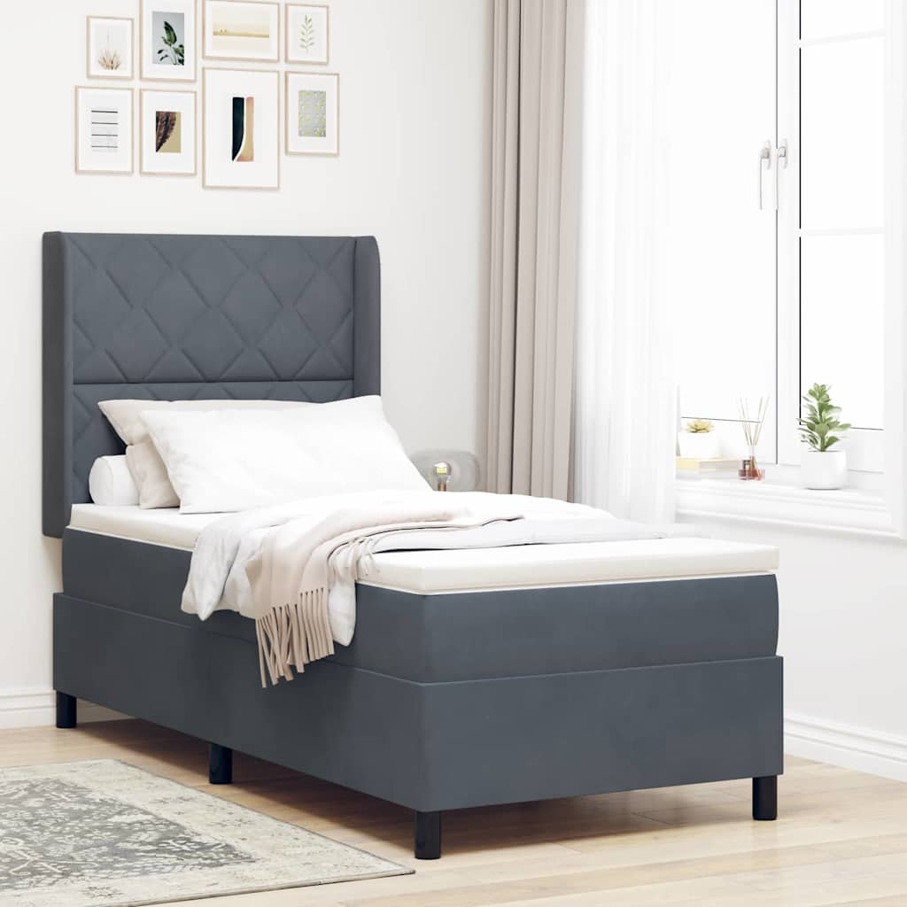 LED Box Spring Bed with Mattress Dark Grey 90 x 200 cm Velvet