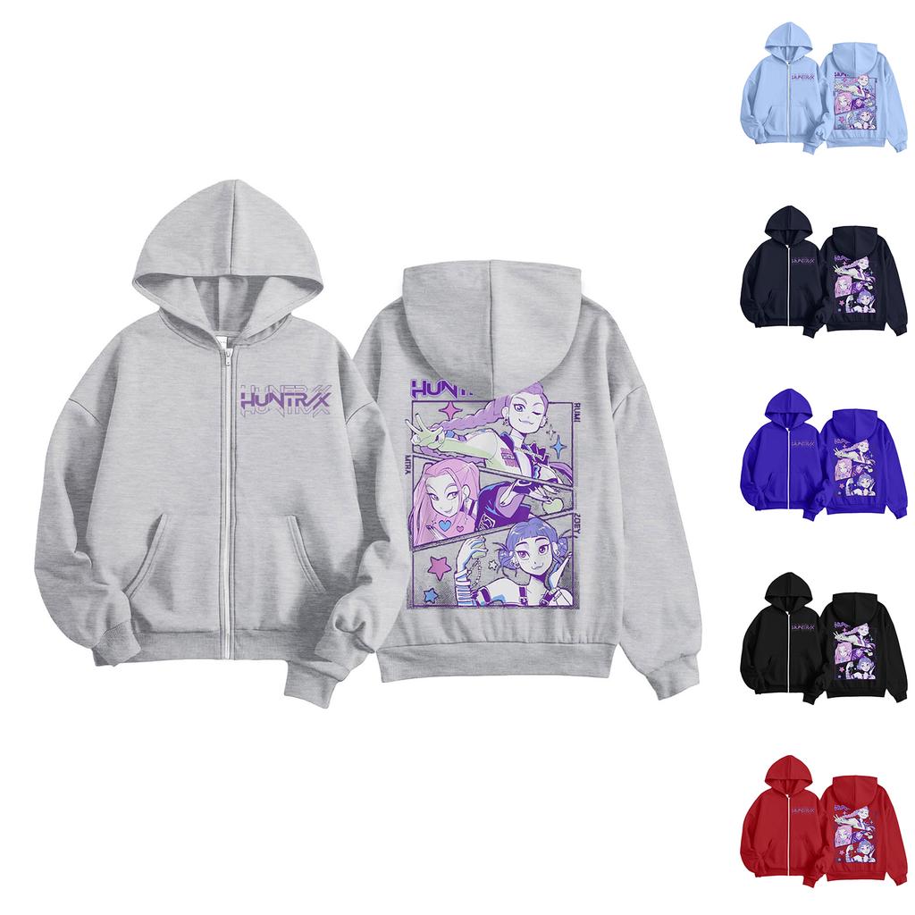 Kids Fashion Women's Lightweight Long Sleeve Zipper Hoodie Printed Hoodie With Pockets