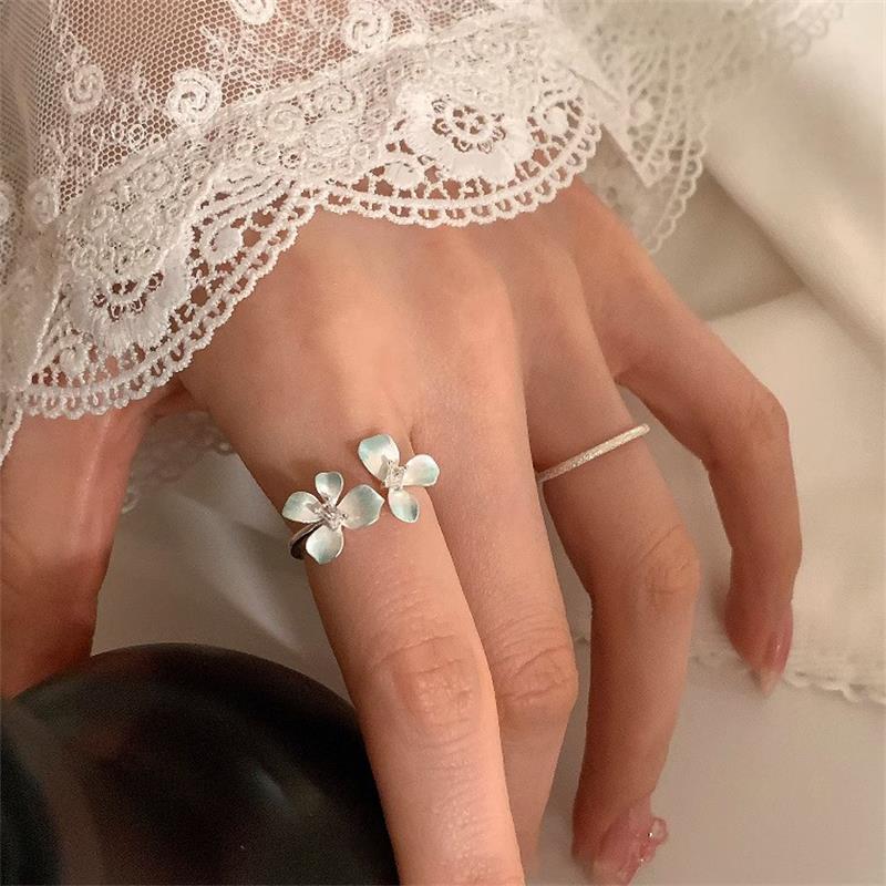 Summer Sweet Blue Gradient Flower Zircon Open Rings For Women Fashion New Jewelry Gift Party Birthday Wholesale anillos