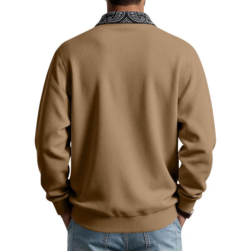 Men’s Autumn/Winter Casual Lapel Hoodie – West Coast Cashew Flower Patch Pocket Long-sleeved Top
