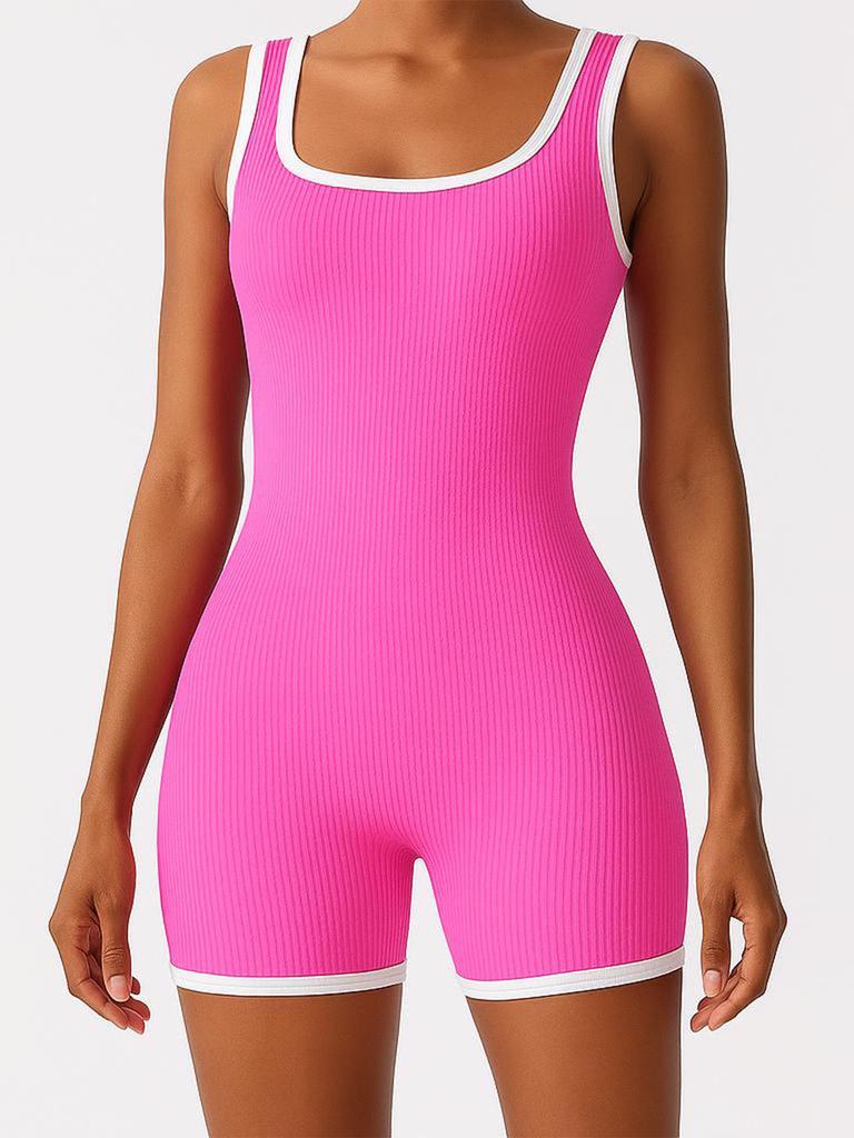 Modischer Colorblock Yoga Schlankheits-Jumpsuit - Sexy, Enganliegend, Atmungsaktiv, Hochelastischer Sportanzug