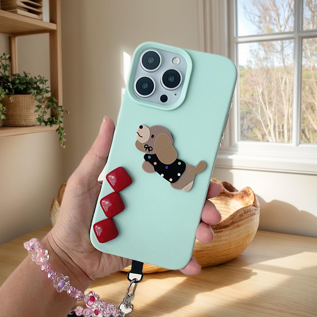 Cartoon Dog Blue/Pink Phone Case Protective Cover for iPhone 13/14/15/16 Pro Max