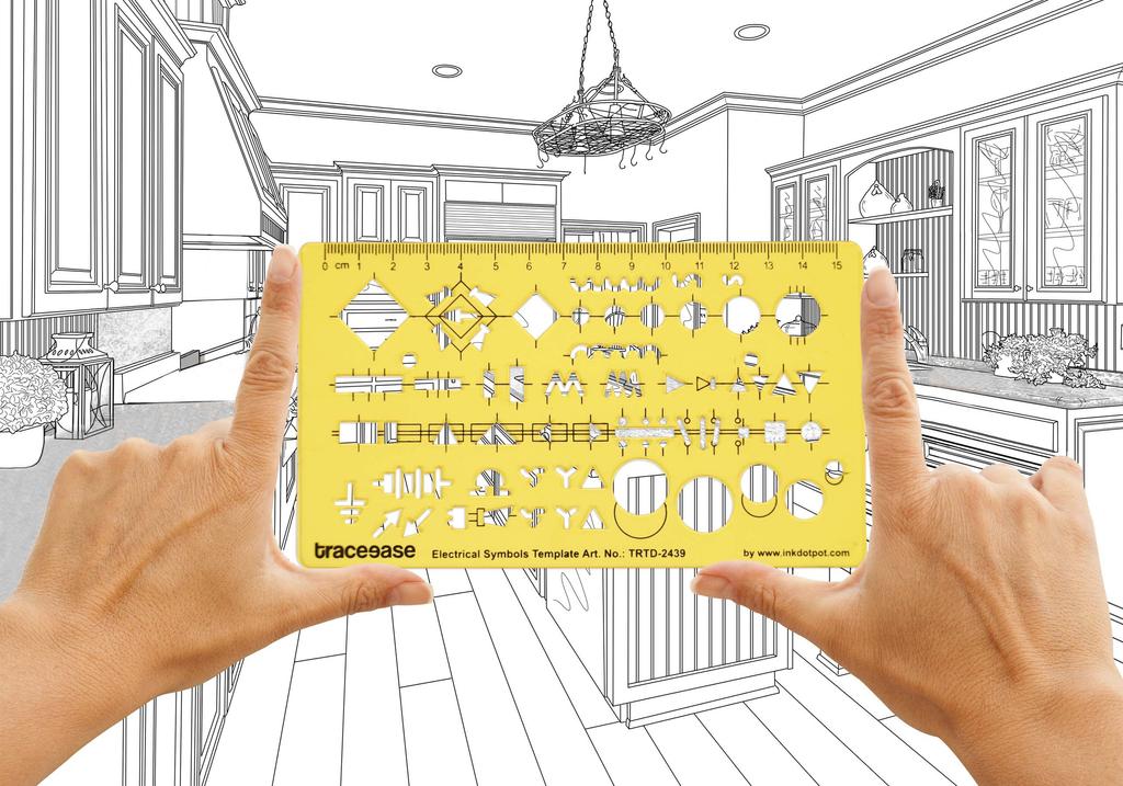 Traceease Elektrisches Zeichnen, Vorlage für elektrische Symbole, Zeichenschablone, Entwurfsvorlage, Messlineal