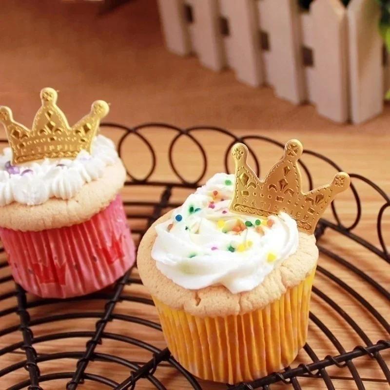 Xiaomi 50 Pcs/Bag Baking Cake Topper Hat Gold Princess Crown Happy Birthday Cake Topper Party Cake Decoration Tools