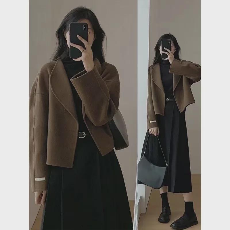 Women's 2024 Autumn French Style Long-Sleeve Short Coat & Midi Slim Skirt Suit