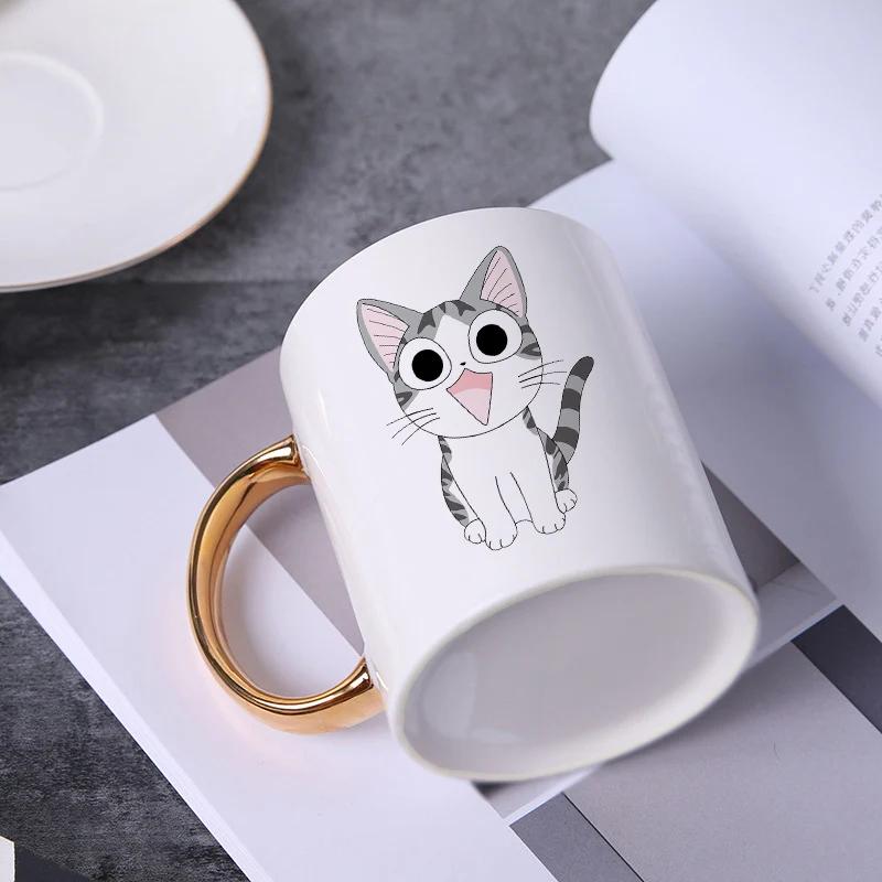 Creative cartoon Cat mug with spoon, 400ml teacup coffee ceramic mugs office cup office Drinkware couple cup gift
