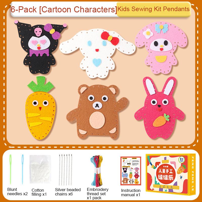 6-Piece Felt Sewing Craft Kit With Full Material Set - Diy Plush Doll Ornaments Gift For Kids