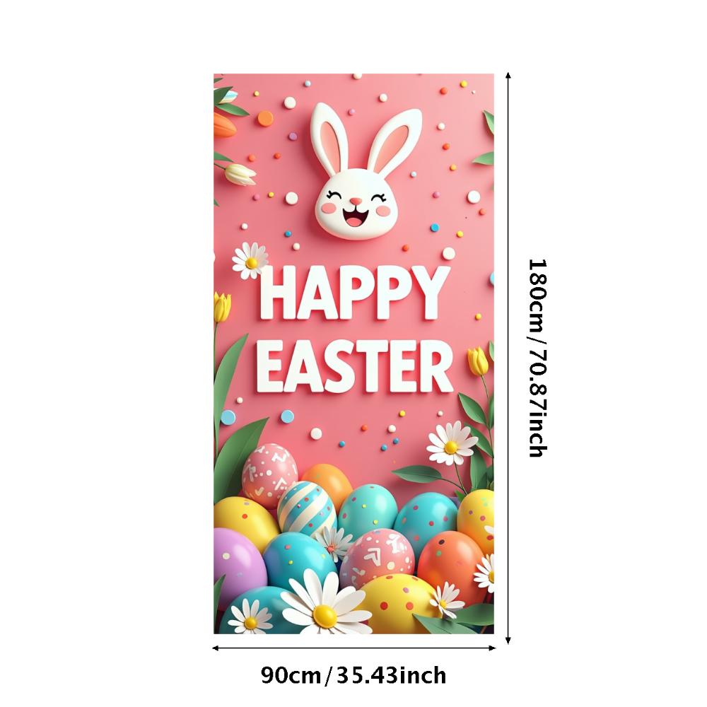 Happy Easter Banner Bunny Ears With Colorful Eggs Butterflies Backdrop Decorations Spring Celebration Background Party Supplies