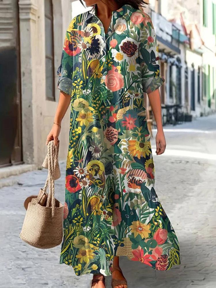 Womens Printed Polo Collar Midi Dress In Multiple Patterns