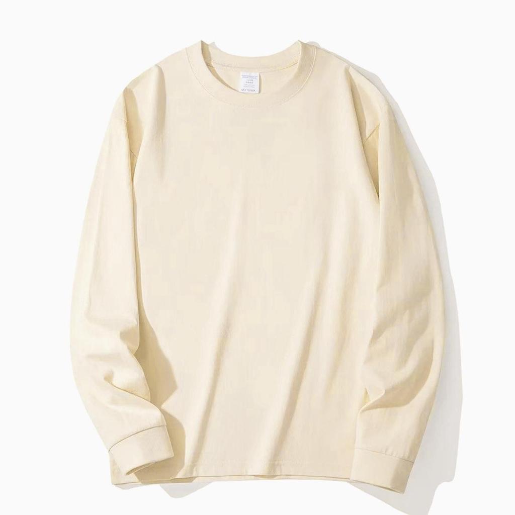 Unisex Heavyweight 400g Pure Cotton Long Sleeve Whitening T-Shirt – Thick, Non-Transparent, Casual Base Layer