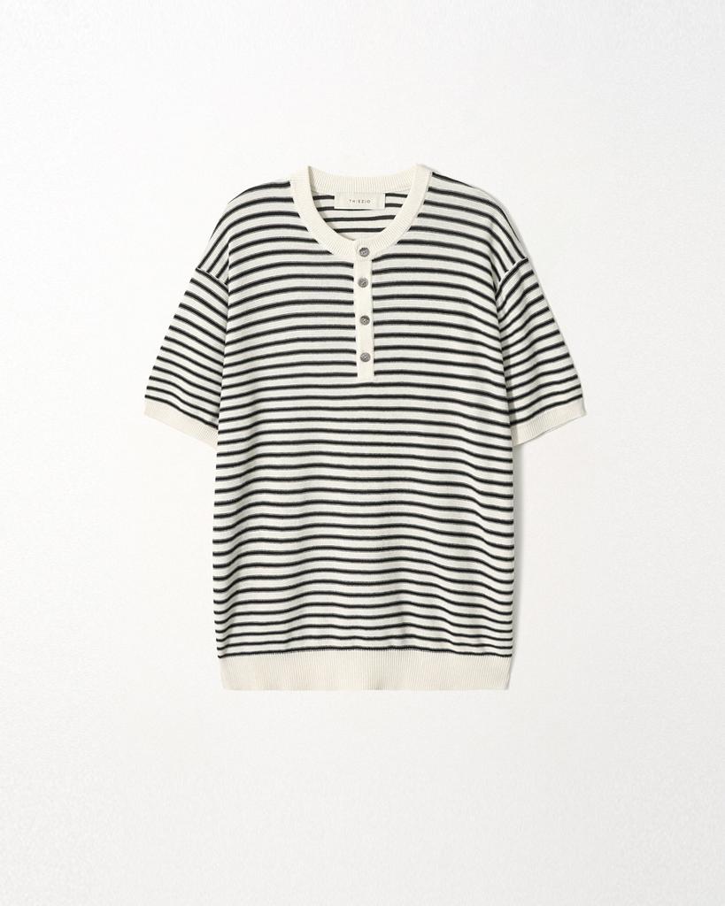 EZIO Linen Stripe Henley Knit_Ivory