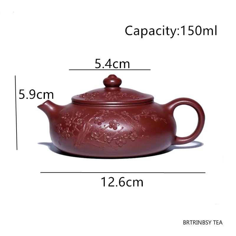 150ml Chinese Yixing Purple Clay Teapot Handmade Plum Blossom Zisha Tea Pot Tradition Household Kettle Zisha Tea Set Accessories