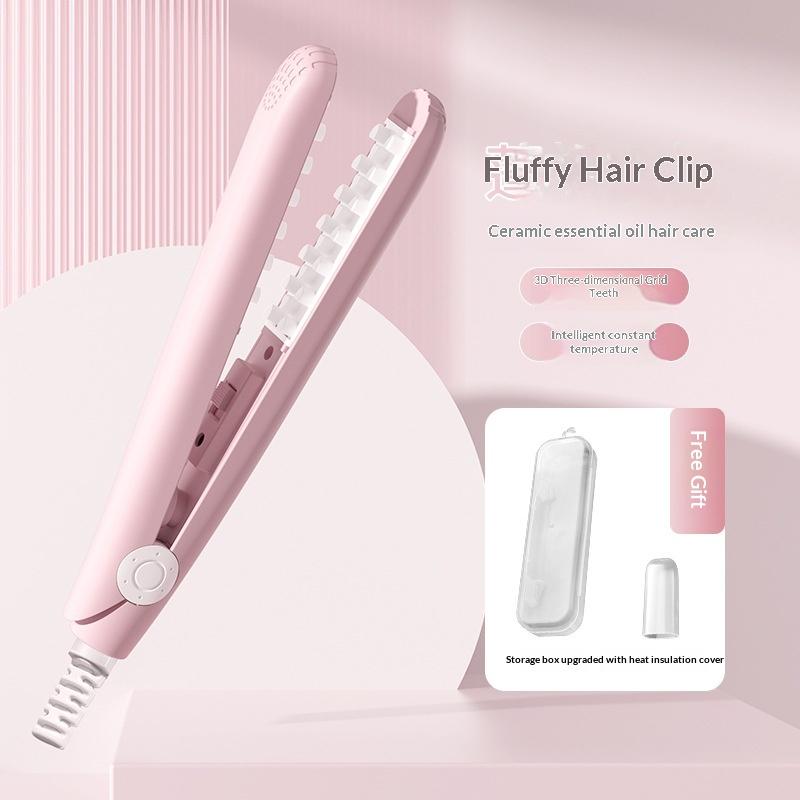 Electric Hair Curling Iron Mini Pink Corrugated Plate Compact Fast Heating Hair Styling Tool for Long Short Hair Travel Home