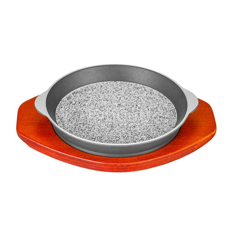 barbecue steak meat round square style grilled rice BBQ steak seafood tray Aluminum edging wood base with stone plate baking pan