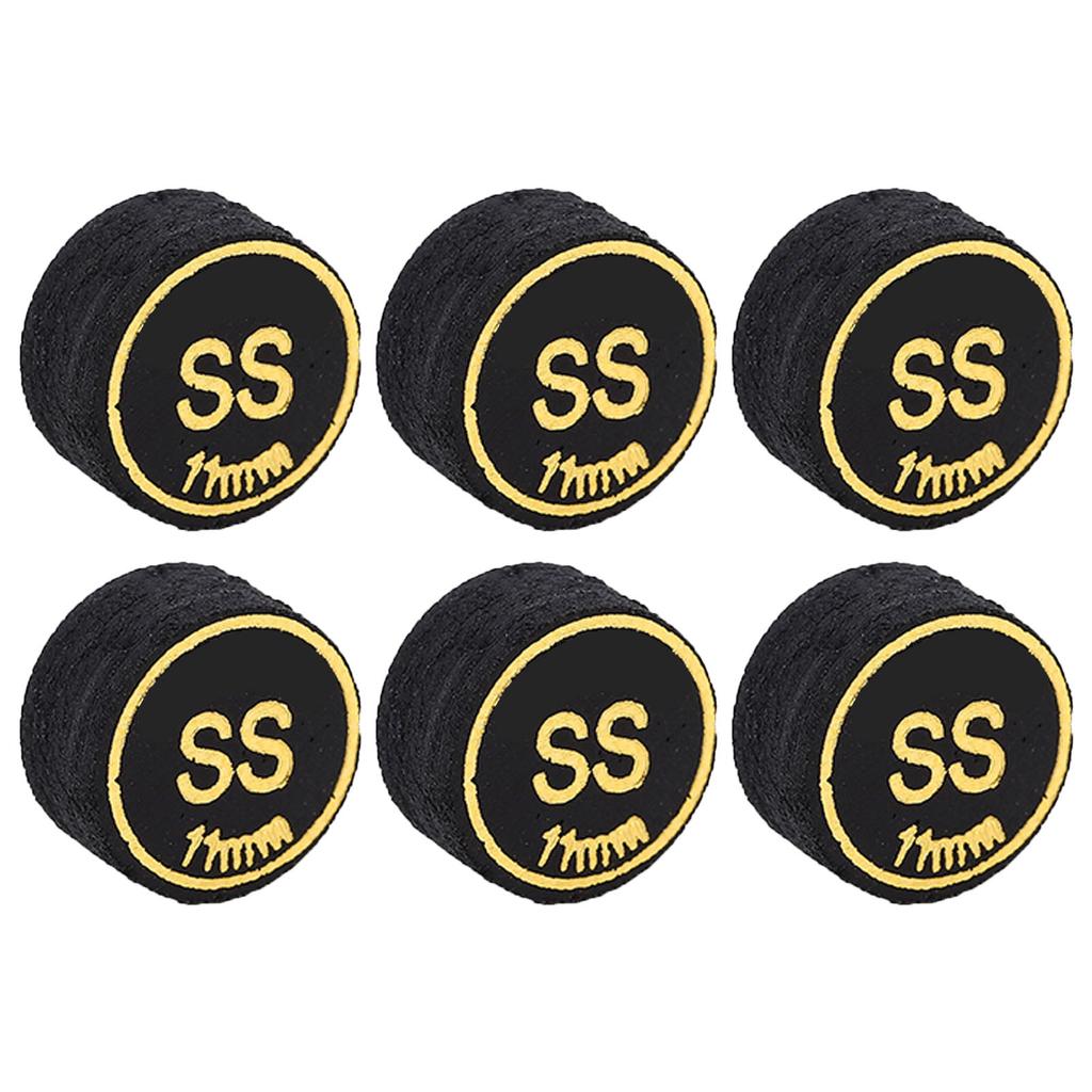 6PCS Billiard Cue Tips PU Multiple Layer Pool Cue Tips Replacement for Billiard Games Black SS