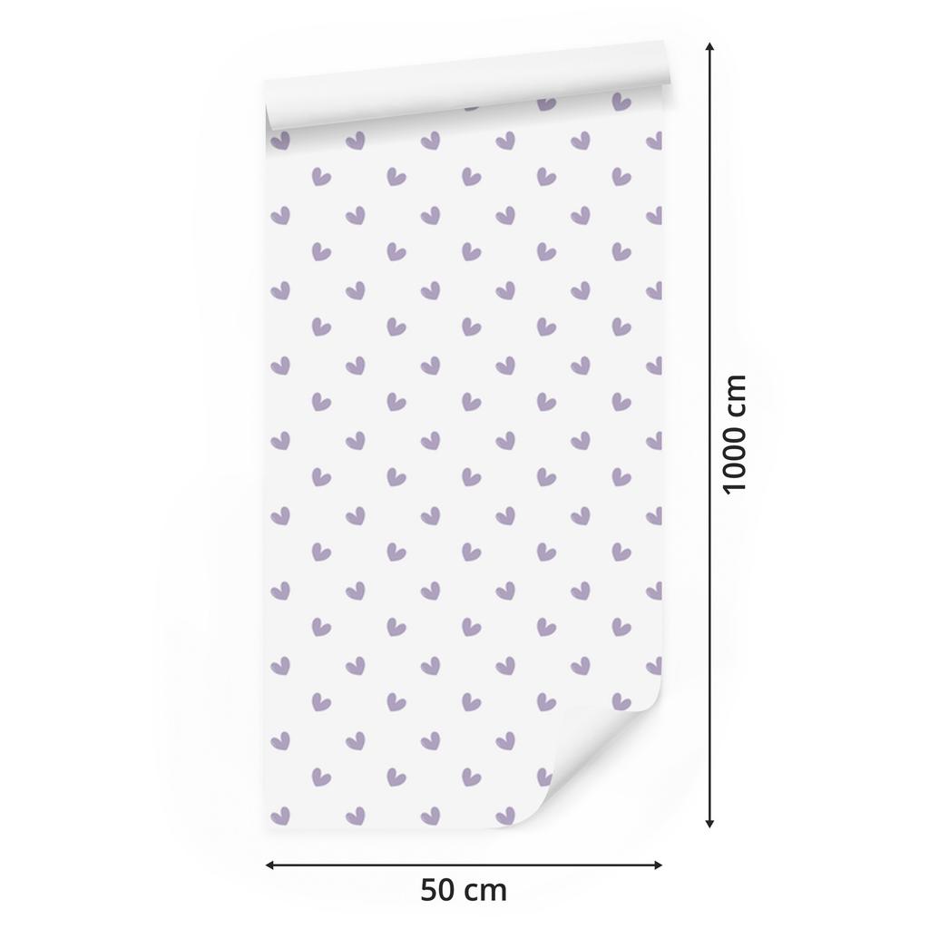 Heart Wallpaper White, Light Gray and Lavender 50x1000