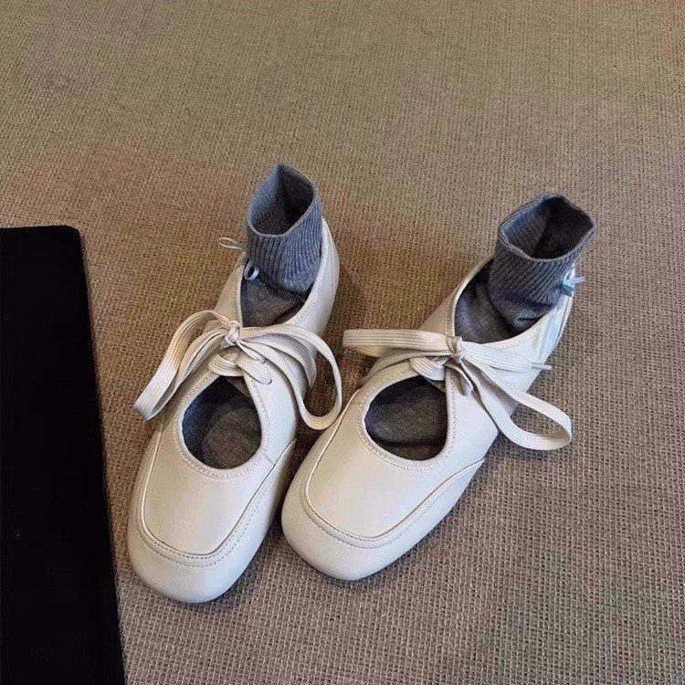 

Белые туфли-оксфорды на плоской подошве со шнуровкой, женские, новые, весна-лето 2025, ретро, квадратный носок, плоская подошва, для юбки, удобные туфли Мэри Джейн 40 белый