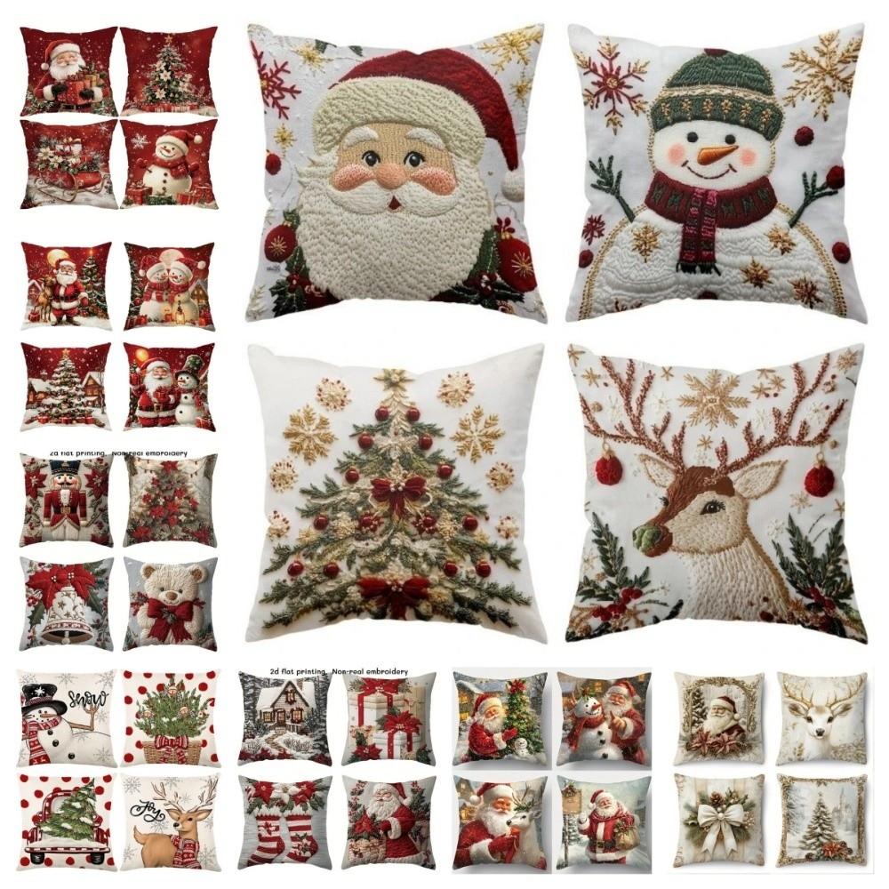 New Christmas Throw Pillow Covers Non-Real Embroidery 45x45 Festive Pillowcase Santa Claus Snowman Pillow Case Party Decor
