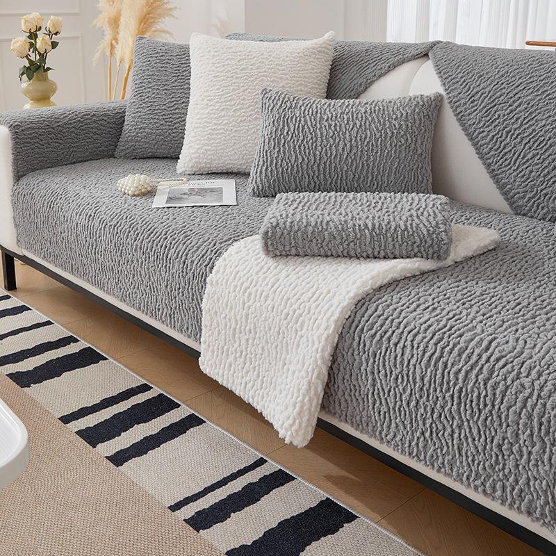 Short Plush Sofa Cushion for All Seasons, Non-slip Living Room Cushion, Thickened Sofa Armrest and Back Cover