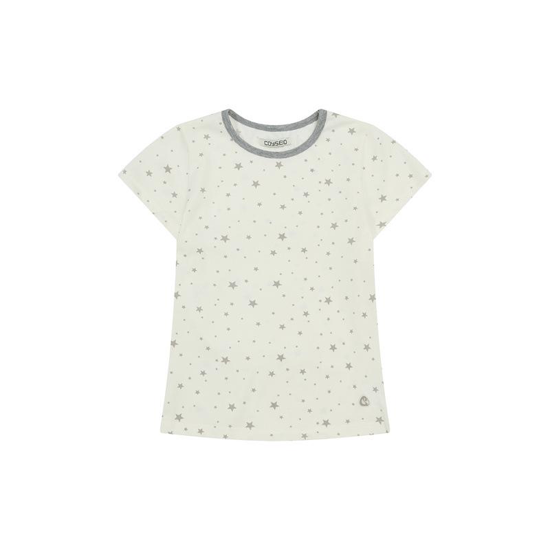 Korean Style Star Print Color Block Slim Fit T-Shirt Medium покинуть белый