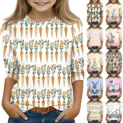 T-shirts à manches 3/4 et col rond pour jeunes filles de 5 à 16 ans, imprimés, tendance