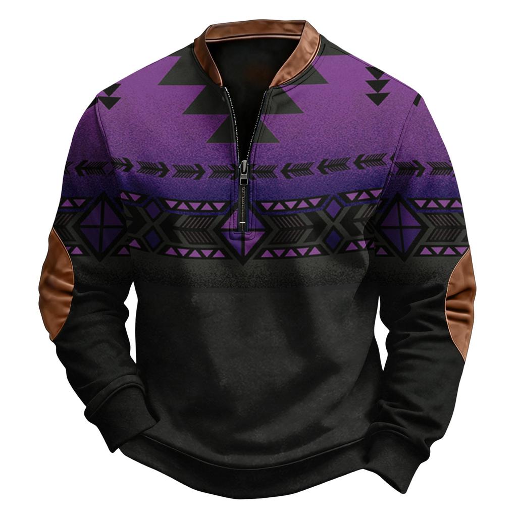 Men's Print Western Pullover Sweatshirt Pattern Long Sleeve Top
