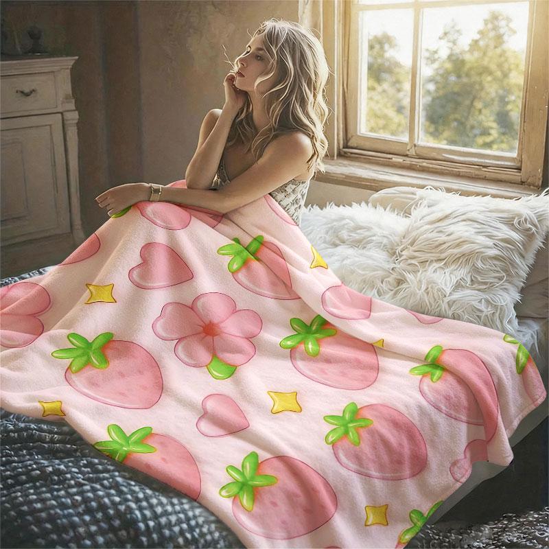 Pink Strawberry Bubble Flannel Blanket Warm Soft Halloween Christmas Decorative Couch Warm Cozy All-Season Gift