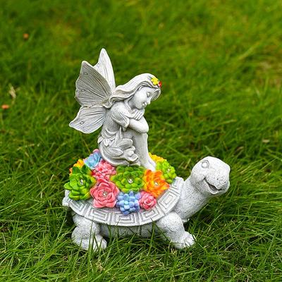 Solar-Powered Angel Turtle Garden Fairy Light Statue - Resin Decorative Ornament
