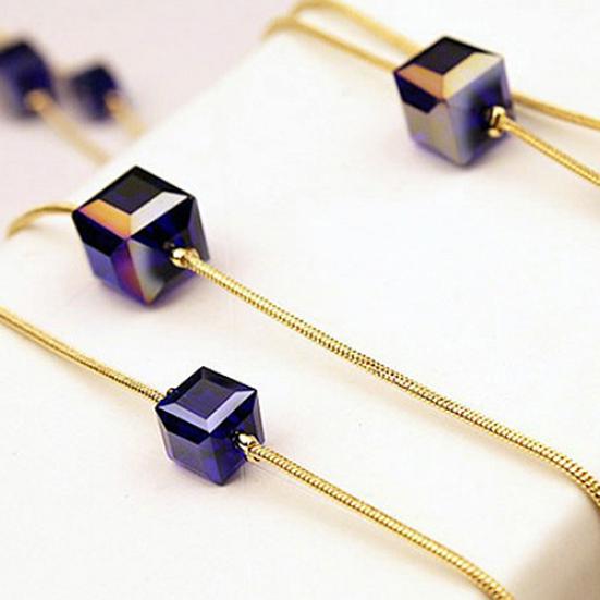 Kvinner Square Rhinestones perler 2 lag Golden Alloy Chain lang genser kjede