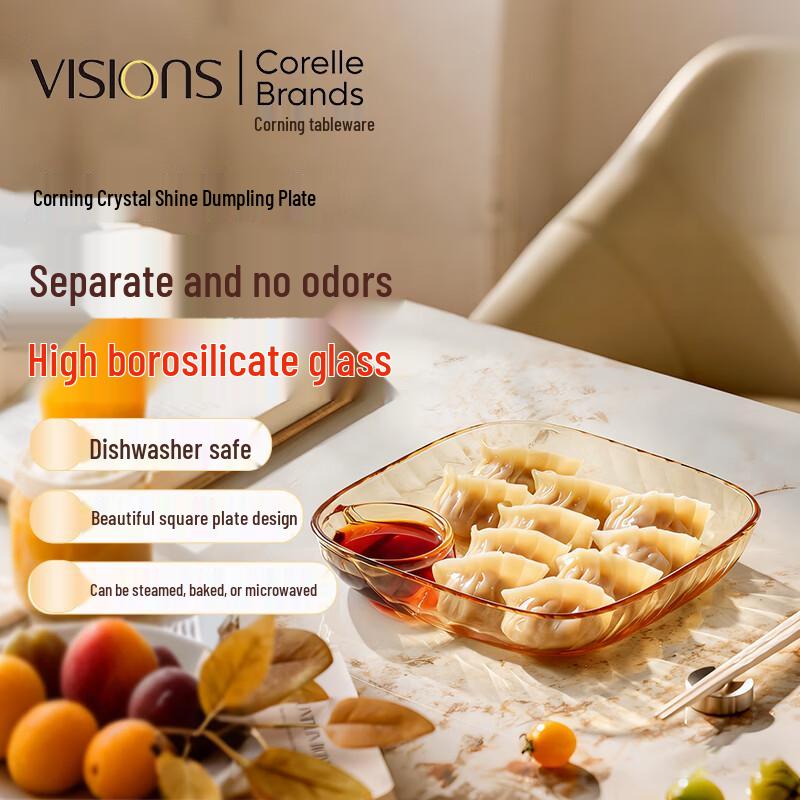 Corning VISIONS Glass Dumpling Plate with Dipping Compartment